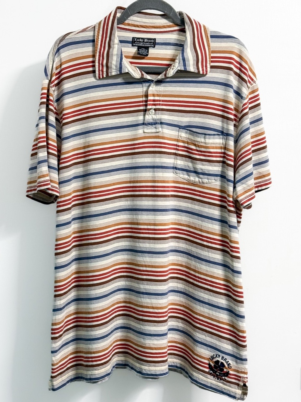 Lucky Brand Striped Polo Shirt Men’s XXL Cotton Pocket Coastal